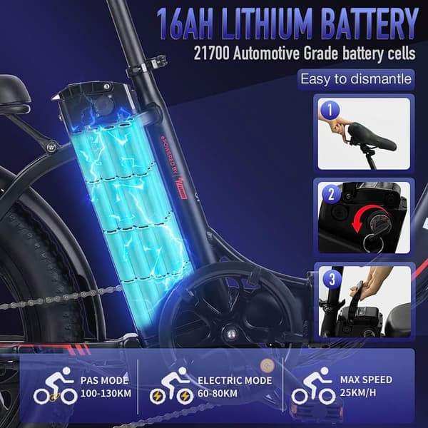 Fafrees F20 Elcykel för vuxna, 250W motor, 16Ah litiumbatteri, 20" * 3,0" däck.