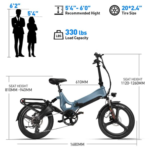 MIHOGO RX Elcykel: 37 km/h, 64 km räckvidd, 500 W motor, lätt elcykel med magnesiumram för stadspendling