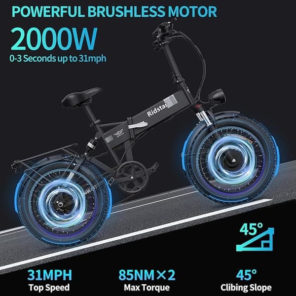 Ridstar H20PRO 20" hopfällbar elcykel: Dubbla 1000W-motorer, 48V 23Ah-batteri, hydrauliska bromsar och lätt pendlingsdesign