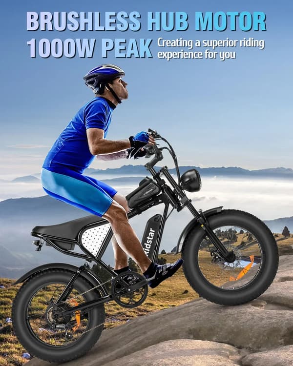 Ridstar Q20mini 20" kompakti sähköpyörä: 1000W moottori, 48V 15Ah akku, Shimano 7-nopeuksinen ja erittäin kannettava muotoilu