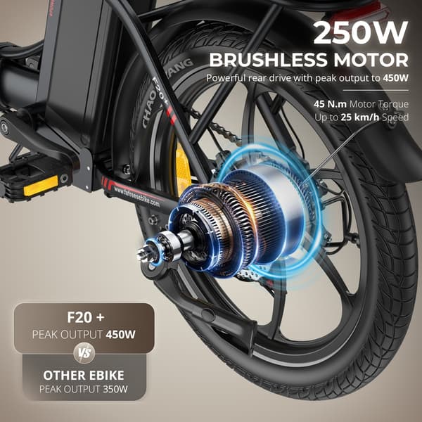 FAFREES F20+ 20'' kokoontaittuva sähköpyörä, 250W moottori, 36V 20Ah akku, 20''*3.0'' rengas, toimintasäde 75-90km, Shimano 7 vaihdetta