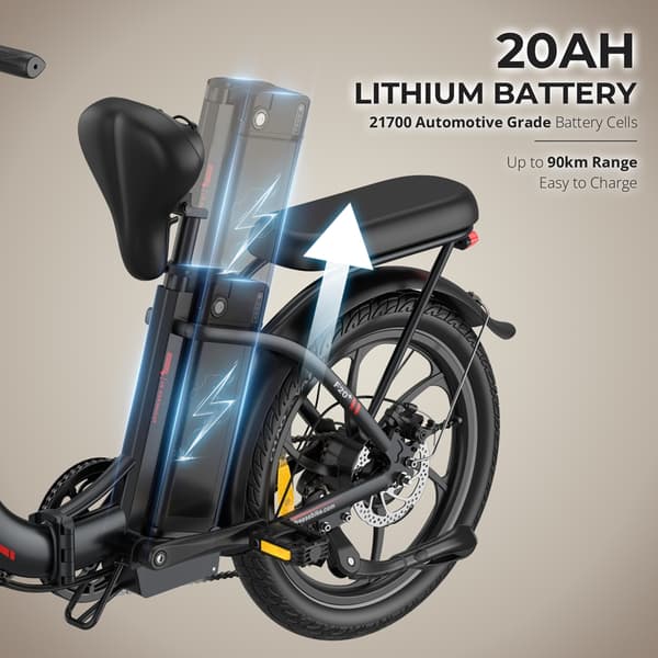 FAFREES F20+ 20'' kokoontaittuva sähköpyörä, 250W moottori, 36V 20Ah akku, 20''*3.0'' rengas, toimintasäde 75-90km, Shimano 7 vaihdetta