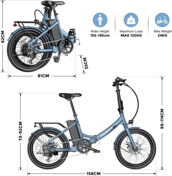 Fafrees F20 Light Adult City Elcykel, 250W borstlös motor, 16,75Ah litiumbatteri, 20" * 1,95" däck, Shimano 7-växlad.