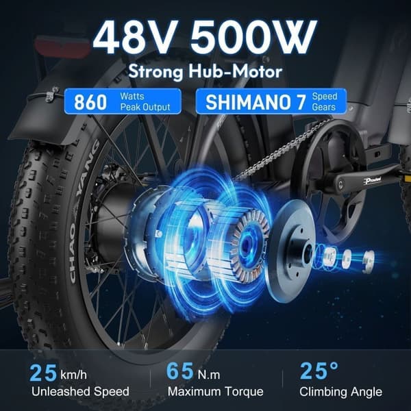 Fafrees FF20 Polar taitettava sähköpyörä, 500 W (jatkuva) 860 W (huippu) moottori, 20,8 Ah akut, 20" * 4,0" renkaat, SHIMANO 7 nopeus.