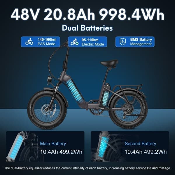 Fafrees FF20 Polar taitettava sähköpyörä, 500 W (jatkuva) 860 W (huippu) moottori, 20,8 Ah akut, 20" * 4,0" renkaat, SHIMANO 7 nopeus.