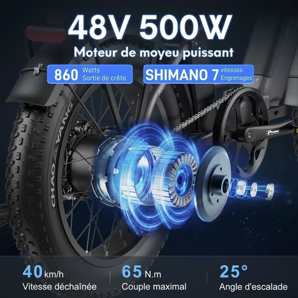 Fafrees FF20 Polar taitettava sähköpyörä, 500 W (jatkuva) 860 W (huippu) moottori, 20,8 Ah akut, 20" * 4,0" renkaat, SHIMANO 7 nopeus.