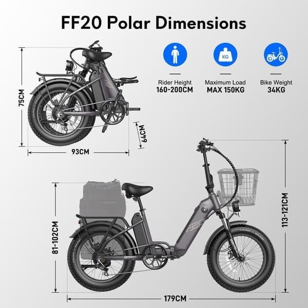 Fafrees FF20 Polar taitettava sähköpyörä, 500 W (jatkuva) 860 W (huippu) moottori, 20,8 Ah akut, 20" * 4,0" renkaat, SHIMANO 7 nopeus.