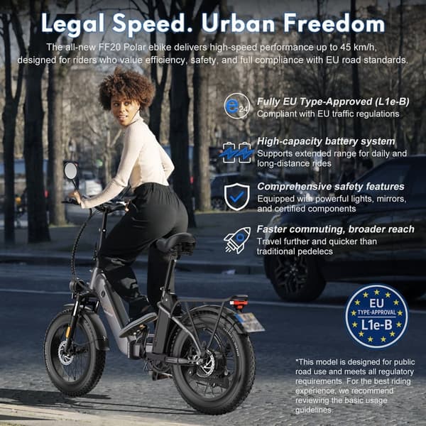 Fafrees FF20 Polar City elcykel, 500W motor, topphastighet 45 km/h, 24AH batteri, upp till 150 km räckvidd (PAS), L1e-B-certifierad