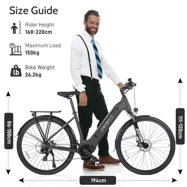 Fafrees FM9 kaupunkisähköpyörä, 250 W BAFANG keskivetomoottori, 15Ah litiumakku, KENDA 700C*45C renkaat, SHIMANO 7-vaihteinen.
