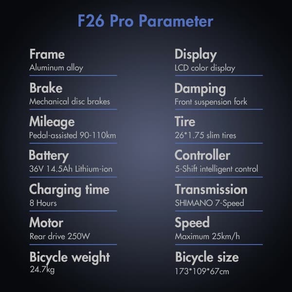 Fafrees F26 Pro Adult City Elcykel, 250W borstlös motor, 14,5Ah litiumbatteri, 26*1,75 däck, SHIMANO 7 Speed.