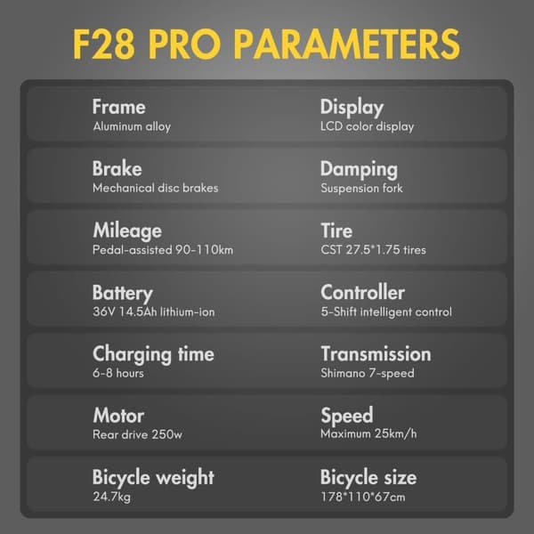Fafrees F28 Pro Adult City Elcykel, 250W borstlös motor, 14,5Ah litiumbatteri, 27,5*1,75 däck, SHIMANO 7 Speed.