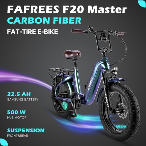 Fafrees F20 Master City Elcykel, 22,5 Ah Samsung batteri, 500W motor, dubbla stötdämpare, kolfiberram, 20"*4,0" däck, SHIMANO 7 Speed.