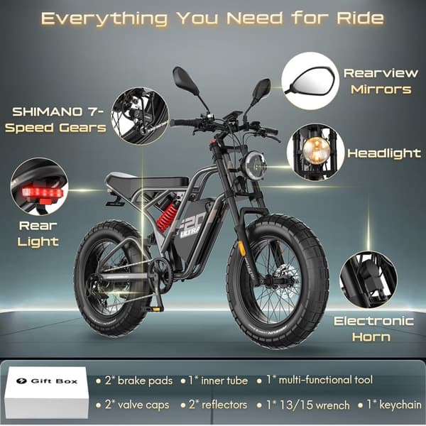 Fafrees F20 Ultra Adult Off-Road sähköpyörä, 750W moottori, 25Ah akku, 20*5.0 leveä rengas, SHIMANO 7 vaihdetta, hydraulijarru