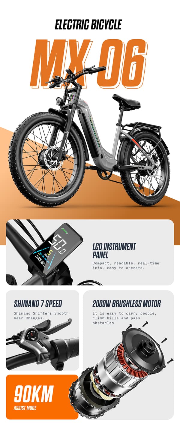 Shengmilo MX06 Pro Mountain E-bike Peak Engine 48V 17.5AH Batteri 2000W Motor för vuxen Power Fat Bike Electric 26 "E-bike