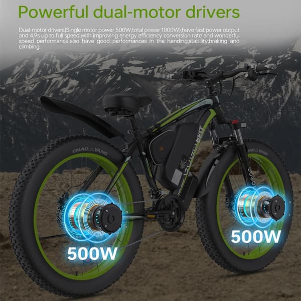GOGOBEST GF700 elektrisk mountainbike för vuxna, 500W*2 motorer, 18,2Ah batteri, 26*4,0 däck, 21 hastigheter.