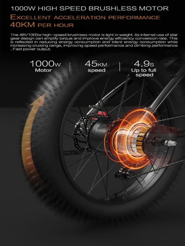GOGOBEST GF600 Plus 26'' elcykel, 1000W motor, 20Ah batteri, 45 km/h, 7 växlar