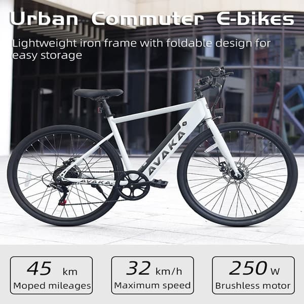AVAKA R1 City Elcykel, 250W Motor, 7.8AH Batteri, Shimano 7-växlad, Uthållighet 30KM-45KM