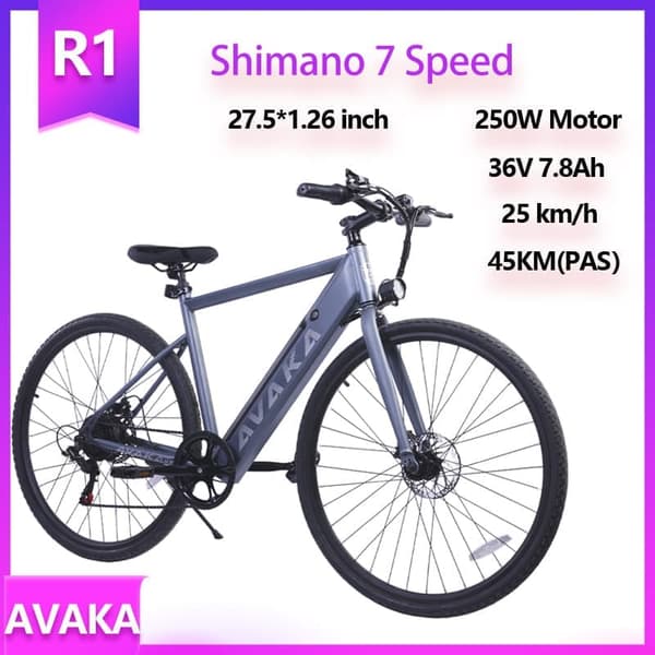 AVAKA R1 pendler-elcykel, 250W motor, 7,8AH batteri, Shimano 7-gear, udholdenhedscykel 30-45 km