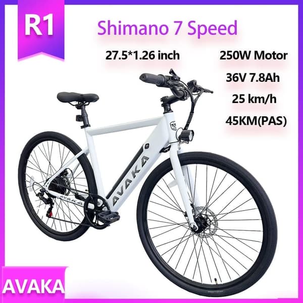 AVAKA R1 pendler-elcykel, 250W motor, 7,8AH batteri, Shimano 7-gear, udholdenhedscykel 30-45 km