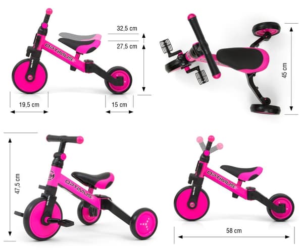 Milly Mally 3-i-1-cykel Optimus Rosa