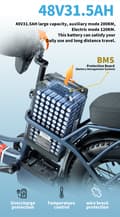 Miniatyrbild 4 av 11: BURCHDA U8 31,5AH batteri, 200 km räckvidd, 500W motor, 25 km/h hastighet, IP65 vattentät, SHIMANO 7-växlad, elcykel -svart