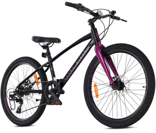 Tatra Bikes Barncykel 24 tum, Cykl for barn från 8 till 12 år med aluminiumram, 7 växlar, skivbromsar, ringklocka, fotstöd, reflexer (Svart Violett)
