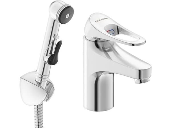 FMM - MORA FM Mattsson 9000XE håndvaskarmatur med koldstart funktion, selvlukkende håndbruser samt 3/8" fleksible tilslutningsslanger