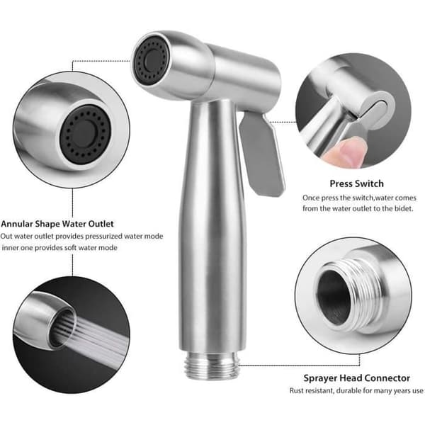 Bärbar bidé sprayare med krok och flexibel duschslang i ABS 150 cm - Märke xocome