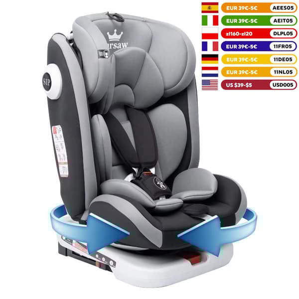 Barnstol, 360° roterande, ISOFIX-installation, 5-punkts säkerhetssele