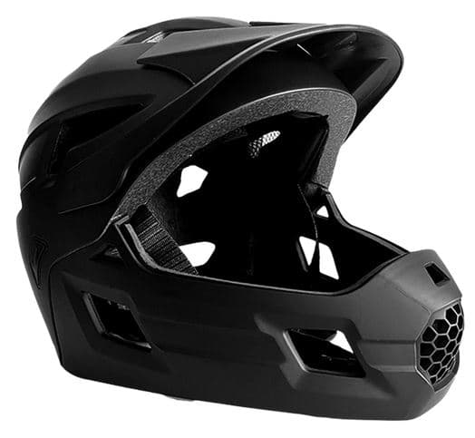 Crazy Safety Fullface-sykkelhjelm for barn i alderen 6-12 år med avtakbar hakebeskyttelse, insektnett og solskjerm - Svart - M (54-57 cm)