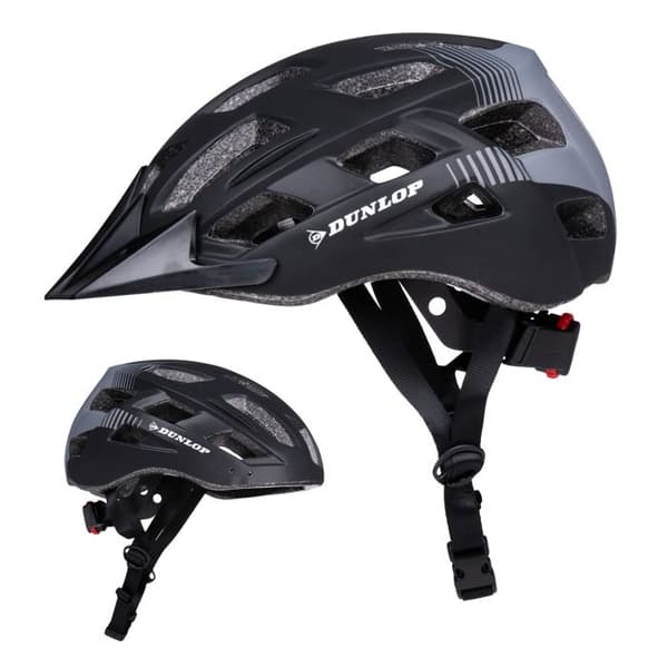 Cykelhjälm - Dunlop - M - Svart - Justerbar 55-58 cm - 6 LED med 3 lägen för belysning