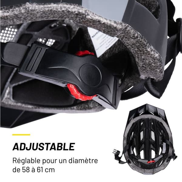 Cykelhjälm - Dunlop - Storlek L - Svart - 6 LED-lampor - Justerbar 58-61 cm