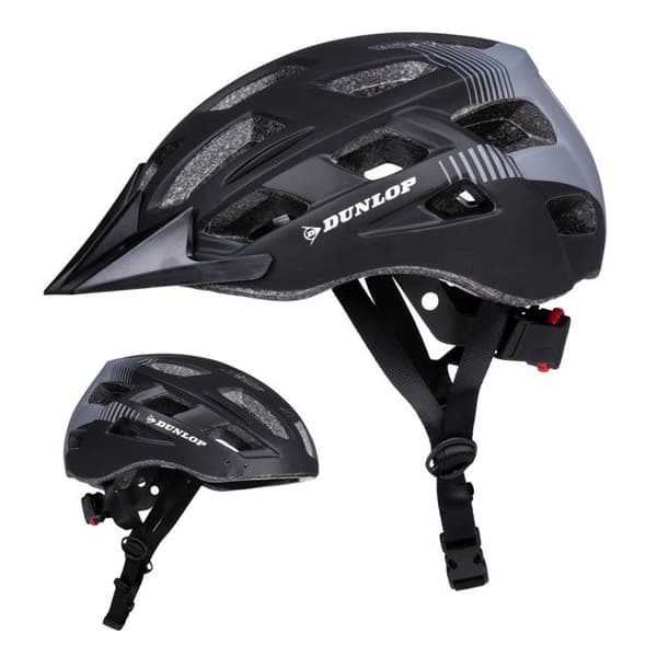 Cykelhjälm - Dunlop - Storlek L - Svart - 6 LED-lampor - Justerbar 58-61 cm