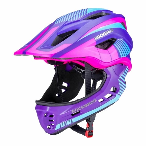 Rockbros Barn Cykelhjälm med Avtagbar Hakstång, Storlek S - Lila/Rosa