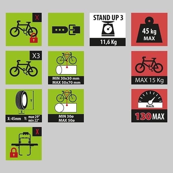 Cykelställ - Menabò - Stand Up 3 - 3 cyklar - Bakluckefäste - Stål och aluminium