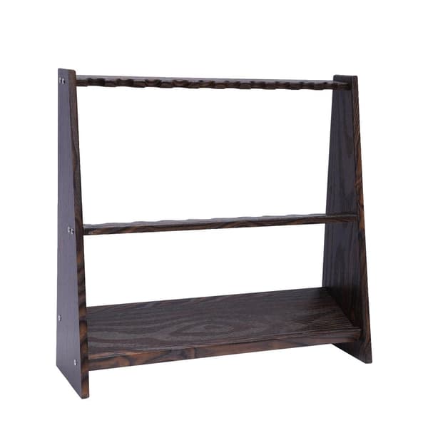 Poolstickshållare, 10 håls kapacitet, golvmontering, retrostil,Brun