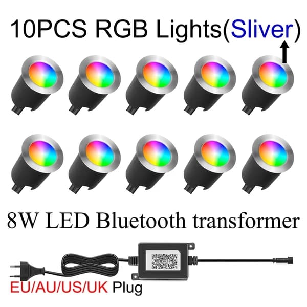 Bluetooth Dæklys, RGB Farvevalg, IP67 Vandtæt, hvid-top 10 stykker, EU-stik