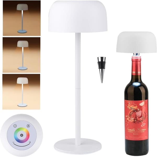OBOSOE Trådlös Bordslampa, Trådlös Flasklampa, 3 Färger Steglös Dimmer Vinhalsflasklampa med RGB-Ljus, Laddbar Tackkontroll Flaskljus för Hem, Barer,