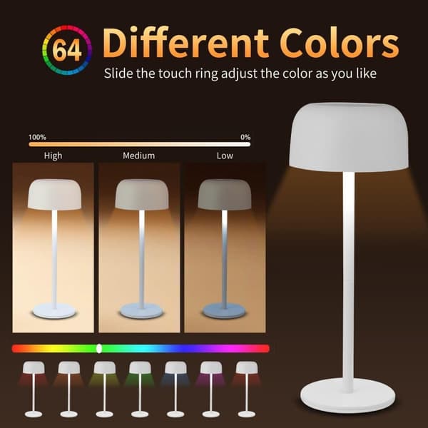 OBOSOE Trådlös Bordslampa, Trådlös Flasklampa, 3 Färger Steglös Dimmer Vinhalsflasklampa med RGB-Ljus, Laddbar Tackkontroll Flaskljus för Hem, Barer,