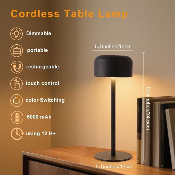 OBOSOE LED Trådløs Bordlampe, Bærbar 5000mAh Udendørs Bordlampe, 3 Farver Trinløs Lysdæmper Natbordslampe Med Hukommelsesfunktion