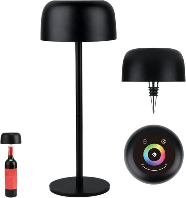 OBOSOE Flasklampa för Alkoholflaskor, Trådlös Laddbar Tackbordslampa med RGB-Modus & 3 Färger Dimmbar för Hem, Bar, Camping, Resor (Svart)