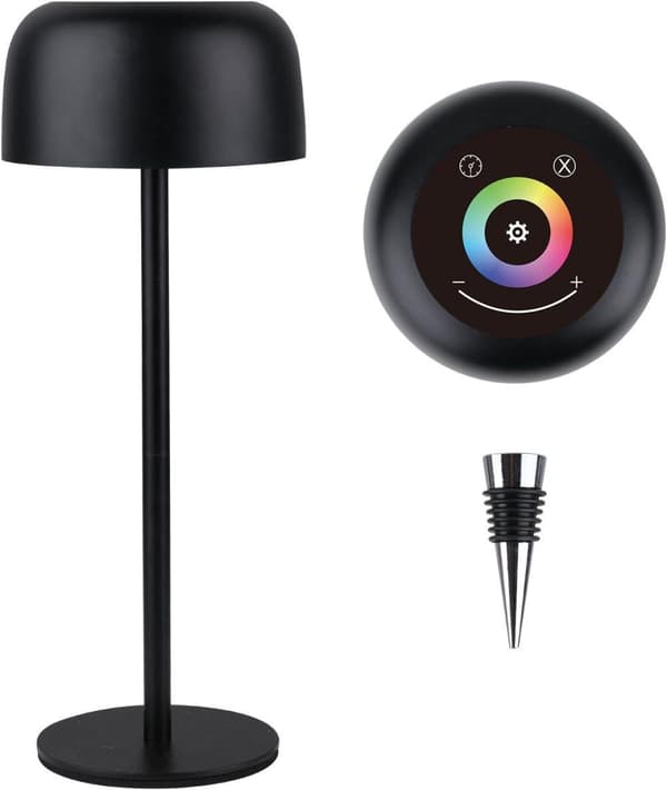 OBOSOE Trådlös Bordslampa, Trådlös Flasklampa, 3 Färger Steglös Dimmer Vinhalsflasklampa med RGB-Ljus, Laddbar Tackkontroll Flaskljus för Hem, Barer,