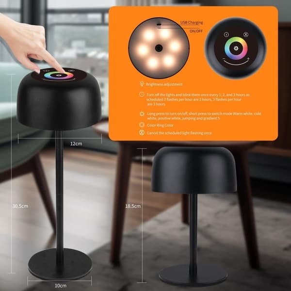 OBOSOE Trådlös Bordslampa, Trådlös Flasklampa, 3 Färger Steglös Dimmer Vinhalsflasklampa med RGB-Ljus, Laddbar Tackkontroll Flaskljus för Hem, Barer,
