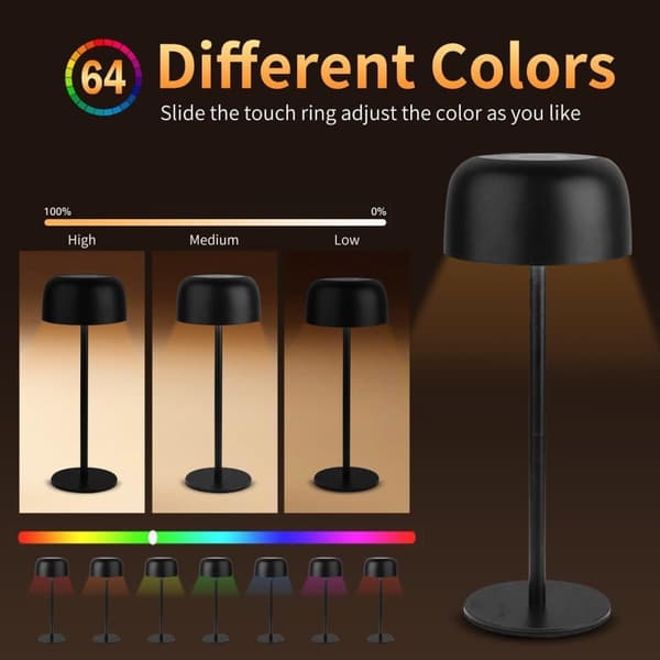OBOSOE Trådlös Bordslampa, Trådlös Flasklampa, 3 Färger Steglös Dimmer Vinhalsflasklampa med RGB-Ljus, Laddbar Tackkontroll Flaskljus för Hem, Barer,