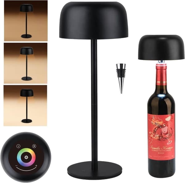 OBOSOE Trådlös Bordslampa, Trådlös Flasklampa, 3 Färger Steglös Dimmer Vinhalsflasklampa med RGB-Ljus, Laddbar Tackkontroll Flaskljus för Hem, Barer,