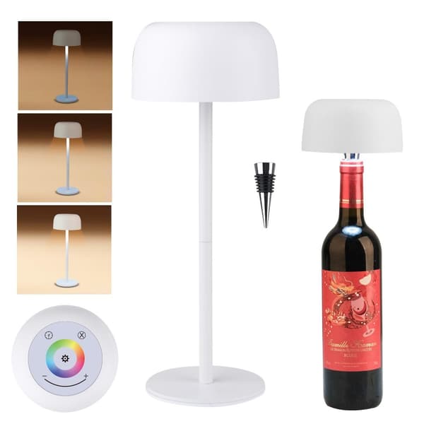 OBOSOE Bordslampa – Trådlös flasklampa. 3 färger steglöst dimmning, RGB-ljus. Laddbar beröringskontroll – vit flasklampa hem/bar/restaurang