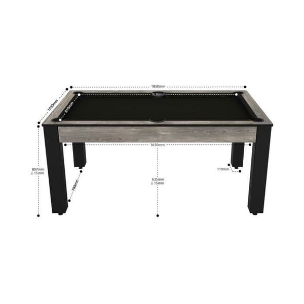 Biljardbord konverterbart till matbord - Florida - Industriell svart matta - 6 personer