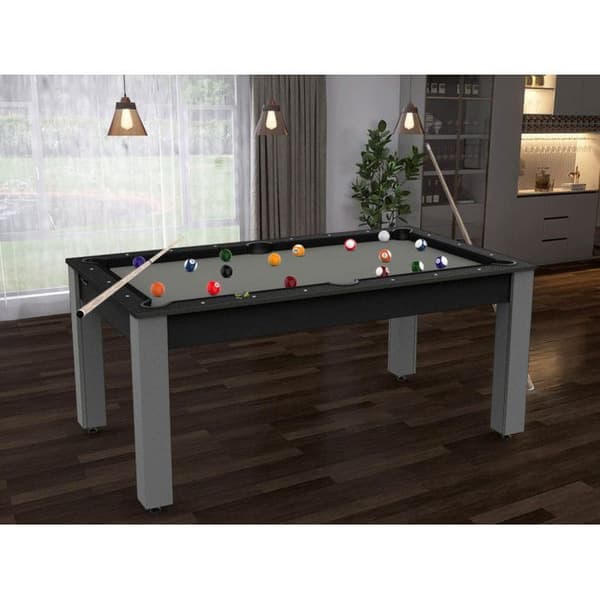 Florida biljardbord konverterbart till ett matbord - 6 personer - svart kornig grå matta - MDF - 183x43x13cm