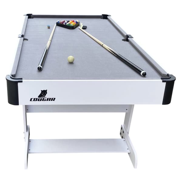 Cougar Hustle L Biljardipöytä 5ft kokoontaitettava valkoinen / harmaa | Taitettava biljardipöytä sis. tarvikkeet | Mitat: 152,4x76,2x78,7 cm