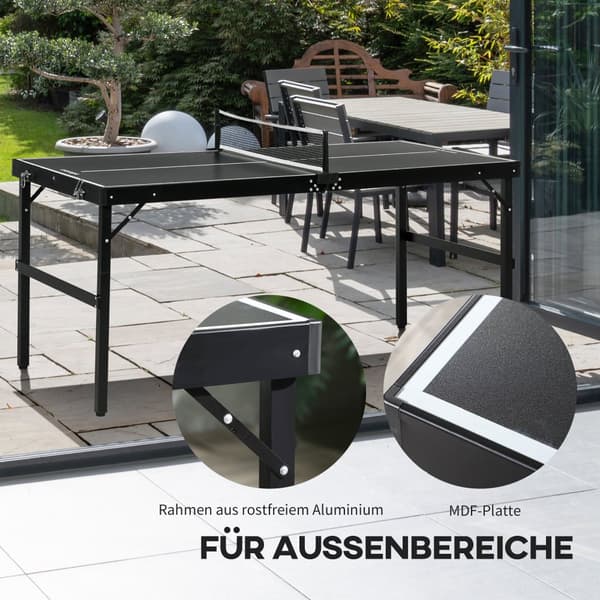 Mini Bordtennisbord, 152x76x72 cm, Sort